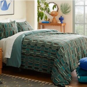 Opalhouse Jungalow Sun In The Water Striped Teal and Black F/Q Duvet Set